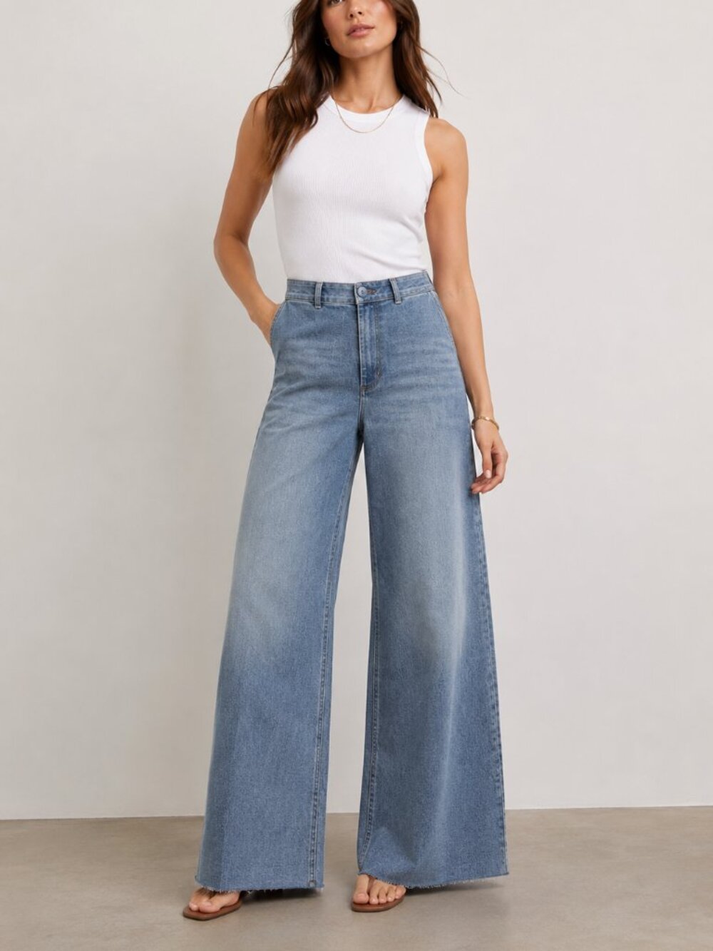 OAT New York High-Rise Wide-Leg Raw Hem Jeans | Size 6/28